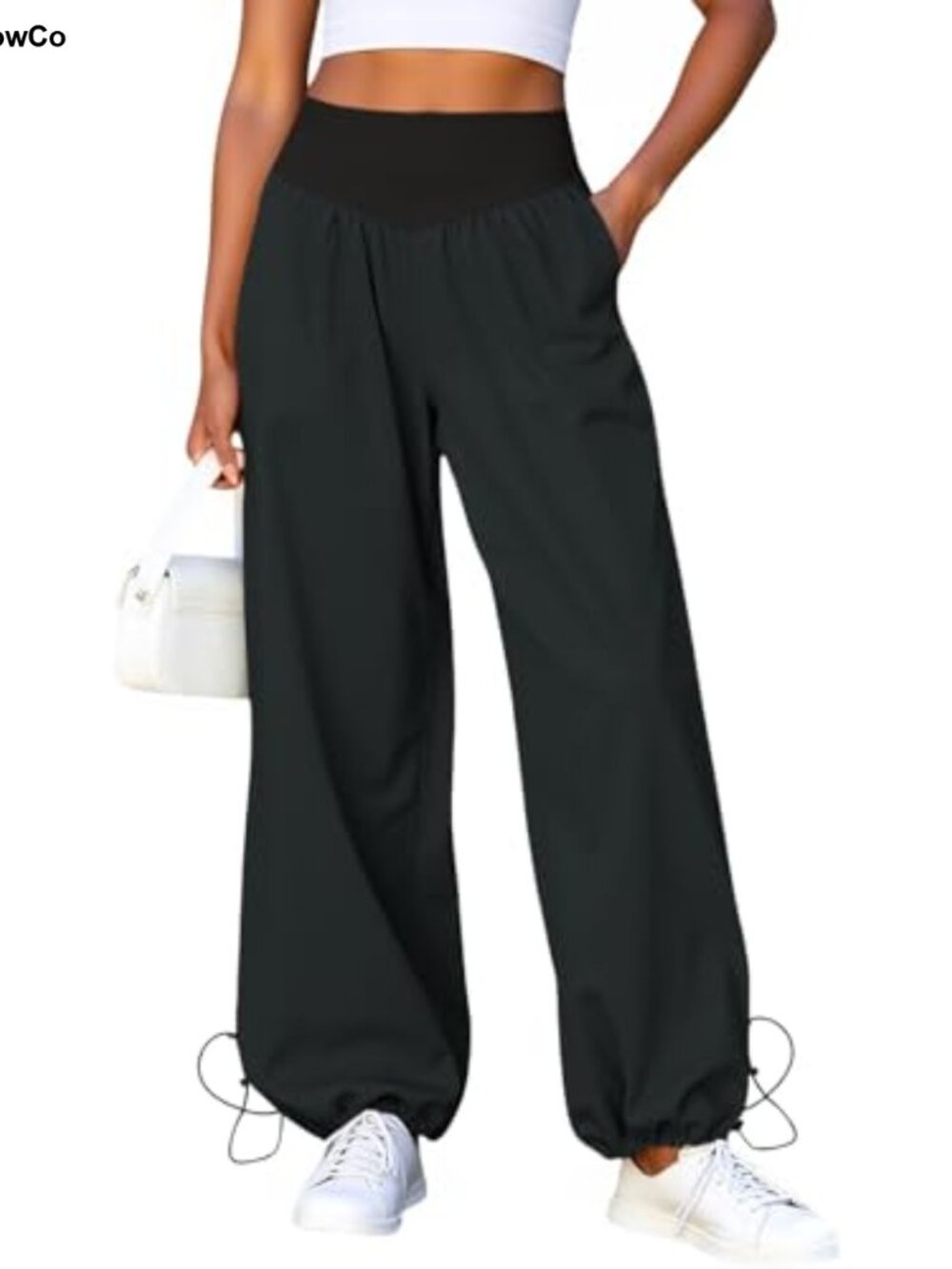 Fisoew Womens Wide Leg Casual High Waist Pleated Drawstring Track Pants with